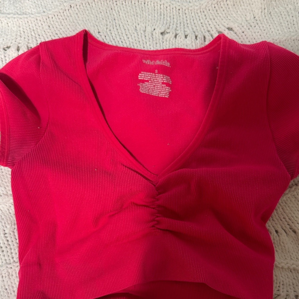 Wild Fable Bright Pink V-Neck Crop Top